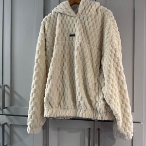 PLAYBOY x SUMWON Cream Teddy Hoodie Mens Large Playboy Bunny Logo Streetwear